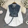 Otoño e Invierno 2023 Nuevo Estilo Retro Hong Kong Elegante Vestido Camisa de un solo botón Mono de una pieza de mezclilla con costuras en línea A