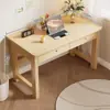 Mesa de madeira maciça para uso doméstico, mesa de computador em cor de madeira natural com gavetas duplas, mesa de escrita simples para estudantes para quarto, estudo, escritório e aprendizado