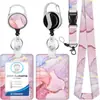 En stock pinza para credencial de identificación de mármol rosa con cordón separado, retráctil, resistente, hebilla de fácil extracción, tarjetero