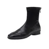 Botas de moda retro de punta cuadrada, delgadas, nuevo corte bajo con tacón grueso 2026 versión coreana Botas Chelsea, botines cortos de estilo británico para mujer