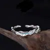 Anillo de Plata de Ley S925 Shenzhen Línea de Costa Anillo Abierto Color Azul Claro Menta Gota de Aceite Anillo de Viento Frío de Alta Calidad