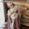 [Casa Rosa] Conjunto para Niñas Nuevo Elegante Estampado de Dibujos Animados Manga Corta Color Bebé Pantalones Anchos
