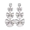 Brincos Europeus e Americanos em Resina com Strass em Formato de Laço e Leque, Elegantes e Requintados, Moda de Nicho, Luxo Leve, Brincos de Alta Qualidade