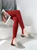 Calça de Stirrup Vermelha Estilo Coreano Retrô Calça Feminina Longa de Cintura Alta Calça de Yoga Tubarão Leve Emagrecedora para Corrida Controle de Barriga