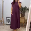 Vestido Novo Primavera 2025 Transfronteiriço Europeu e Americano Roupas Femininas Elegante e da Moda Decote Redondo Sem Mangas Plissado Vestido Longo