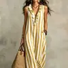 2026 Sitio Web Independiente Europeo y Americano Amazon Aliexpress Nuevo Vestido Largo Estampado Rayado de Mangas Acampanadas Estilo Bohemio Primavera y Verano