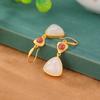 One Deer Silver S925 Prata Esterlina Banhado A Ouro Sul Vermelho Hetian Jade Branco Jade Moda Simples Geométrico Triângulo Brincos De Contas Redondas Gancho De Orelha
