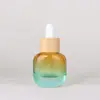 Nova Garrafa de Vidro com Conta-gotas e Tampa de Madeira de Bambu 15ml 30ml Fundo Grosso Oval Frasco de Óleo Essencial Frasco de Líquido Essencial Amarelo-Verde Degradê