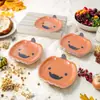 Suministros para Fiesta de Halloween Transfronterizos Vajilla Decorativa Temática de Fantasma Platos de Papel Desechables con Cara Sonriente Linda Platos de Cena de Calabaza