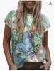 2024 Europeo y Americano ebay Nuevo Cuello Redondo Estampado 3D Manga Corta Jersey Suelto para Mujer Talla Grande Camiseta de Manga Corta