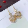 Pendientes de Plata de Ley 925 Oro Rosa Ruyi Ping An Candado Borla Calcedonia Gancho de Oreja Temperamento Clásico Estilo Nacional Pendientes Joyería