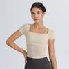 Roupas de Yoga de Verão Femininas Top Sensação de Alto Padrão Manga Curta Cinto Fitness Bojo Peitoral Peça Única Cintura Apertada Pilates Treino Estilo Fino