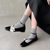 Sapatos Elegantes e Refinados Mary Jane de Couro Camélia com Aumento de Altura Oculto, Salto Baixo, Bico Arredondado, Couro Genuíno, Tira Única, Sapatos Femininos para Outono 2025
