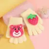 Luvas de Urso Morango para Crianças Luvas Quentes de Outono e Inverno Pelúcia Grossa Fofas Desenho Animado Luvas de Dedo Inteiro Processamento e Personalização