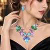 Set de Collar y Pendientes de Aleación con Esmalte de Hoja Incrustado de Diamantes Transfronterizo Europeo y Americano para Mujer Cadena de Clavícula Versátil Directo de la Fábrica Fuente
