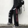 Otoño/Invierno Corea del Sur Estilo INS Harajuku Estilo Japonés Calle Frita Estilo Diablo Estilo Asiático Graffiti Pantalones de Pierna Recta Pierna Ancha para Hombres y Mujeres