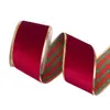 Fita de Natal Xadrez com Borda Dourada Estilo Novo Transfronteiriça, Fita para Embalagem de Árvore de Natal DIY Feita à Mão, Fita Decorativa para Presentes