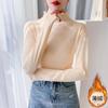 Novedad Cuello Alto Medio Color Sólido Ajustado Forro Polar Camiseta Base Cálida Manga Larga para Mujer 1226