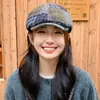 Chapéu Newsboy Xadrez Retrô Patchwork Estilo Coreano para Mulheres, Versátil para Primavera e Outono, Afina o Rosto, Circunferência da Cabeça Pequena, Tendência de Chapéu Newsboy da Moda