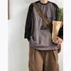 Moletom Patchwork com Gola Redonda Tendência Estilo Japonês para Homens, Design Solto e Simples com Bolsos, Top Camiseta Versátil Casual para Casais