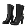 Nuevas botas de moda transfronterizas hasta la pantorrilla 2026 con hebilla de cinturón, punta redonda, tacón grueso, botas de tacón alto para mujer, botas hasta la pantorrilla, talla grande, para AliExpress