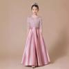 Vestido Formal para Niñas, Vestido de Noche de Piano Elegante de Alta Gama, Vestido Largo de Princesa, Vestido de Pasarela con Lentejuelas de Cuello Redondo para Niños
