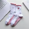 Calcetines de Yoga para Mujer, Calcetines de Media Pantorrilla con Bordado de Encaje, Diseño de Frutas, Calcetines Deportivos Profesionales Antideslizantes para Pilates, Fitness, Suelo, Transfronterizo