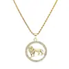 Collar con colgante de animal con incrustaciones de diamantes y personalidad transfronteriza, estilo hip-hop europeo y americano, collar con colgante de león hipster de discoteca, joyería
