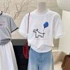 Camiseta Estampada Casual e Versátil de Gola Redonda e Manga Curta para Mulheres Verão 2025 Novo Design Nicho Solta que Cobre o Corpo