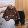 Ropa de Invierno para Niños Traje Acolchado de Algodón con Capucha de Oso Espesado con Terciopelo Ropa Cálida para Niños Conjunto de Dos Piezas de Invierno para Bebé Niño