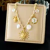 Moda de Nicho Simple Hecho a Mano DIY Cuerda Trenzada Multi-Elemento Chapado en Oro Goteo de Aceite Luna Vida Marina Colgante Collar