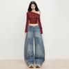 Jeans Americano Retrô de Perna Larga para Mulheres Outono 2025 Novo Cintura Alta Design Slim Solto Caimento Fluido Calças Scimitar