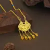 Collar con Candado de Paz de Loto Étnico Plata de Ley S925 Chapado en Oro Nueva Moda Nacional Borla Candado de Longevidad Cadena para Clavícula Joyería