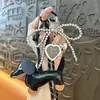 Dachshund Bolso de Cuero Llavero Colgante Exquisito Lazo Forma de Corazón Encanto de Bolso Accesorio Pequeño Regalo Al por Mayor