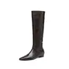 Botas Largas de Caballero Estilo Británico Moda Adelgazante 1cm 2026 Otoño/Invierno Nuevas Punta Cuadrada Suela Plana Hasta la Rodilla Mujer