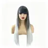 Peluca de Comercio Exterior de Amazon para Mujer, Estilo de Peinado Largo Recto Blanco Degradado, Estilo Cosplay de Celebridad de Internet con Flequillo Completo, Peluca Completa de Fibra Sintética Colorida