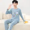 Pijama Novo para Meninos 2025 Primavera e Outono Algodão Puro Manga Longa Fino Roupas de Casa para Crianças Pequenas, Meninos Adolescentes e Crianças Maiores