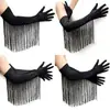 Guantes Largos de Satén con Borlas Rojas, Negras y Blancas para Performance de Baile Latino, Accesorios de Disfraz de Performance Nupcial con Borlas de Satén