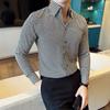 Tiktok live nova camisa masculina de manga comprida com decote em V xadrez pied de poule moderna que não precisa passar, com caimento e elegante, camisa básica da moda para homens
