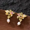 Pendientes de Metal con Forma de Pétalo y Perla, Estilo Minimalista Exquisito, Sensación de Lujo de Alta Gama, Pendientes Estilo Vacaciones