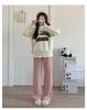 Calça de Tricô Wide Leg para Mulheres, Cintura Alta, Emagrecedora, Petite, Reta, Solta, Comprimento Estendido, Comprimento Total, Calça Casual, Estilo Preguiçoso