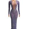Vestido Transparente com Corrente de Strass Prateada, Roupa para Celebração de Aniversário, Roupa Sexy de Drag Queen