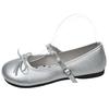 Sapatos de Couro Pequenos Prateados Retrô Ballet Francês Sapatos Rasteirinhas Femininos Solado Macio Confortáveis Sapatos Vermelhos Bico Redondo Sapatos Mary Jane Femininos