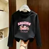 Camiseta de manga comprida para meninas, algodão puro, estilo primavera e outono, versão coreana, solta, simples, casual, gola redonda, camiseta básica fofa para crianças mais velhas