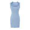 Vestido Cuadrado Ajustado sin Mangas Estilo Chica Picante para Mujer Otoño Capa Base Adelgazante Bodycon Temperamento Pura Deseo Falda Corta Ajustada a la Cadera