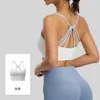 Sutiã esportivo de seis alças cruzadas nas costas para mulheres com bojos embutidos, alta elasticidade, sutiã para yoga e fitness com copas fixas e sem aro