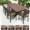Conjunto de Mesa e Cadeiras de Madeira-Plástico para Exterior em Metal Pátio Mesa de Jantar de Lazer para Exterior Anti-corrosão Mesa e Cadeiras Pequenas para Varanda Aberta Jardim