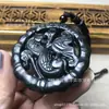 Collar para parejas con colgante de jade verde oscuro natural, colgante de jade redondo hueco tallado por ambos lados, venta al por mayor