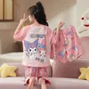 Pijama de Verano para Niñas, Conjunto de Tres Piezas de Imitación de Algodón, Estilo Delgado, Nuevo Modelo 2026, Pantalones Largos de Manga Corta para Niños, Ropa de Casa para Primavera y Otoño