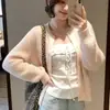 Cardigan de lã novo de primavera com gola redonda, xadrez, manga longa, solto e versátil, estilo coreano, moderno, simples, top de nicho para mulheres